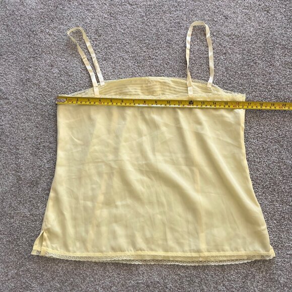 Y2K Pale Yellow Satin Pleated Embroidered Lace Cami Top M - Picture 7 of 8